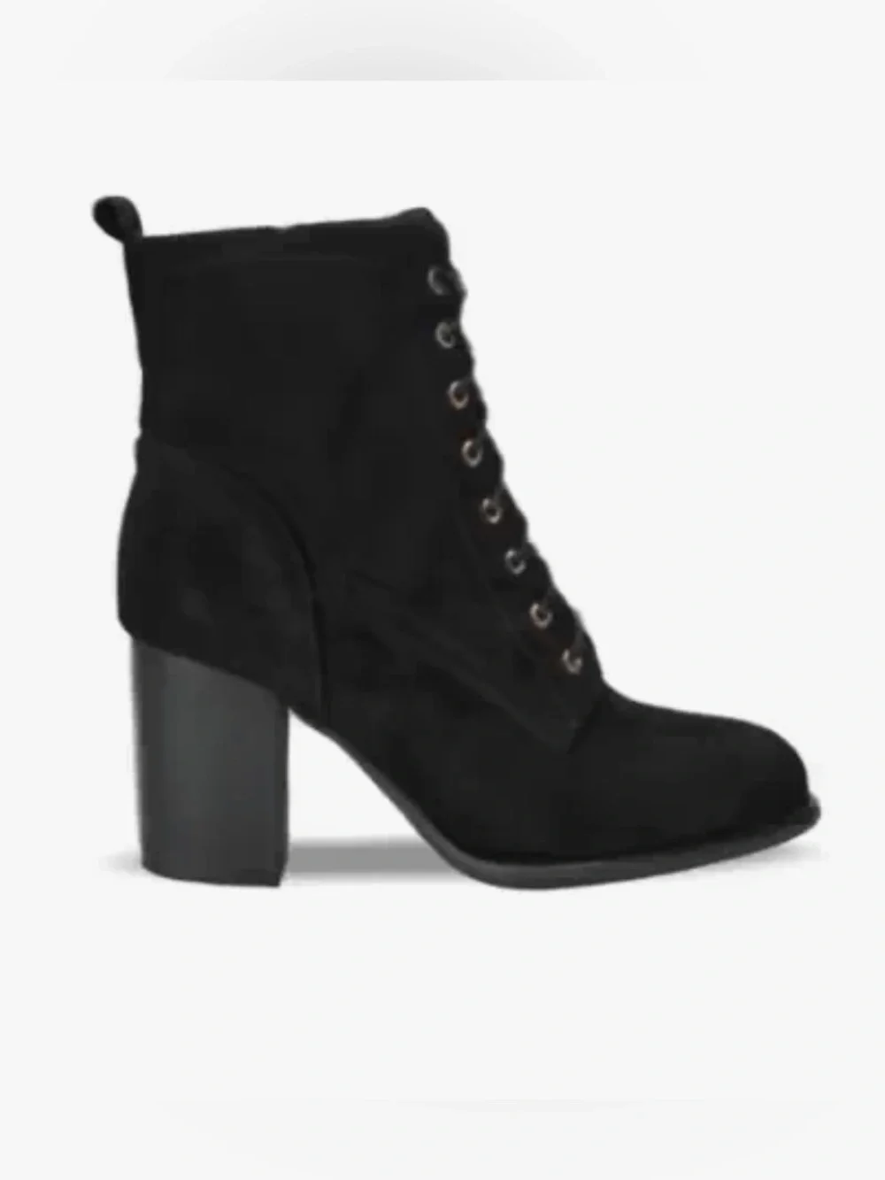 Journee Collection Black Lace-Up Suede Block Heel Ankle Booties